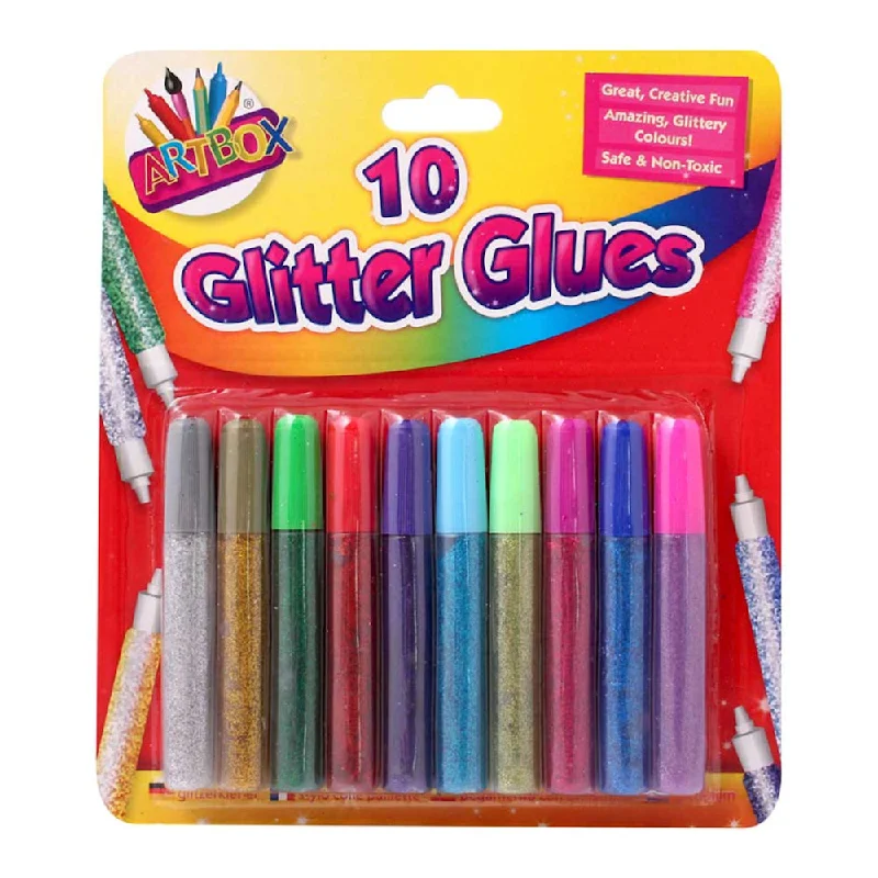 Markdowns Glitter Glue Pens - 10 Pack Assorted Bright Colours Sparkle Craft Art School Kids Colourful Decorating