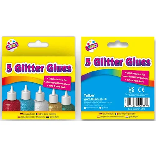 Overstock Glitter Glues - 5 Pack Assorted Bright Colours Craft Art Supplies