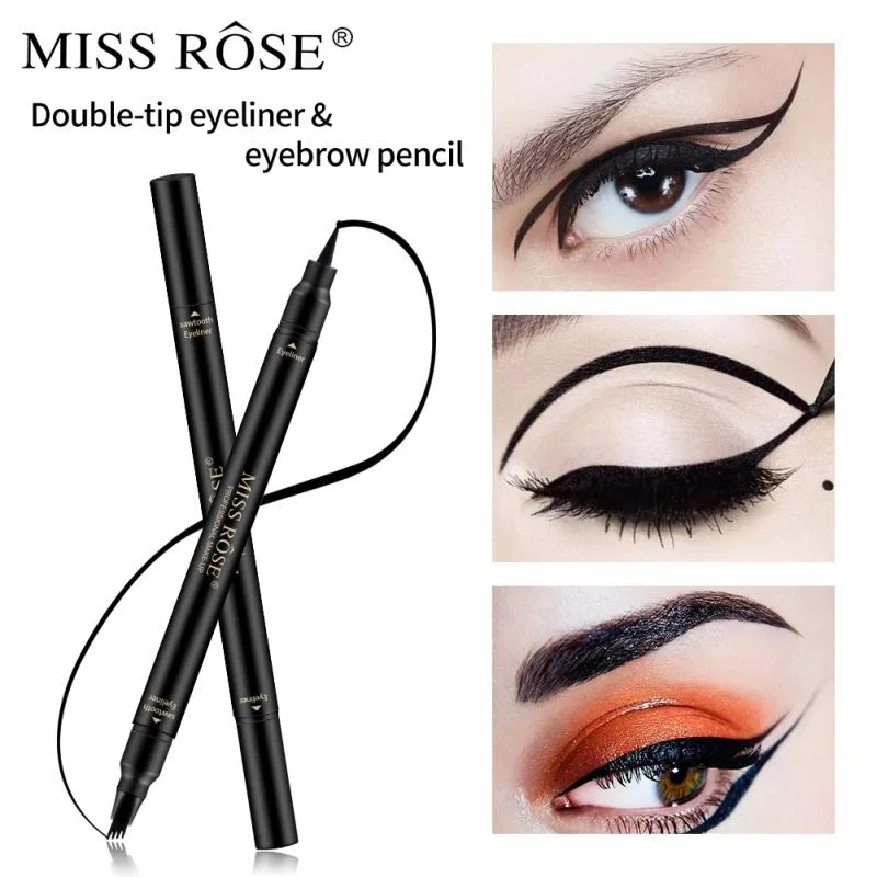 Deal of the Day MISS ROSE Double Head 4 Fork Eyebrow Pencil 2 in 1 Black